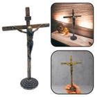 Crucifixo Cruz De Mesa Metal Dourado 25 cm