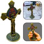 Crucifixo Cruz Mesa Medalha de São Bento Metal Dourado 12 cm