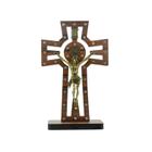 Crucifixo de mesa Madeira c/Medalha de São Bento c/Strass