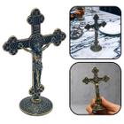 Crucifixo De Mesa Metal Medalha De São Bento Ouro Velho 13 Cm