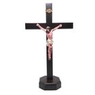 Crucifixo Mesa E Parede Madeira Cristo Chagado Resina 50 Cm