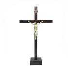 Crucifixo Mesa Parede Madeira Escura Slim Ouro Velho 40 Cm