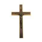 Cruz Crucifixo de Parede Madeira Metal Com Medalha de São Bento Para Pendurar em Porta 23cm