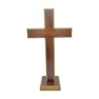 Cruz Crucifixo Madeira Sem Imagem Sem Cristo Evangélico Católico Ecumênico 34cm de Mesa Com Base Para Altar