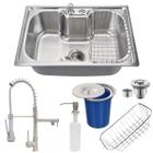 Cuba 60x42cm inox 304 + torneira gourmet escovada e lixeira - Stillus Home