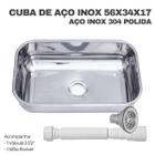 Cuba de Aço Inox 304 Medida 56x34x17 Polida com Válvula 3 1/2 e Sifão