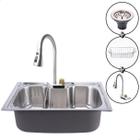 Cuba de inox cozinha 60x42 com torneira extensível e lavador de legumes cascata - Soft Inox