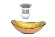 Cuba De Vidro Oval 47Cm Dourado Real + Válvula Click