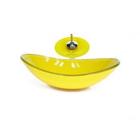 Cuba de Vidro Oval Chanfrada 46cm com Válvula Clicke Torneira Metal Amarelo