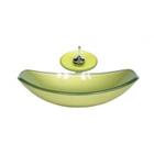 Cuba de Vidro Oval Chanfrada 51cm com Válvula Clicke Torneira Metal Verde