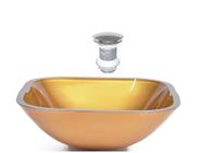 Cuba de vidro quadrada 35cm dourado real + valvula click
