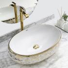 Cuba Dourada Oval Luxo Lavabo Banheiro 62x42cm