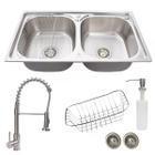 Cuba dupla em inox escovado e torneira gourmet inox escovada - STILLUS HOME