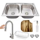 Cuba dupla gourmet inox304 + torneira touch e tábua de corte - Stillus home