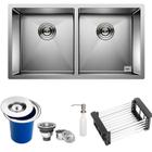 Cuba Dupla Quadrada Inox 304 Cozinha Pia Embutir Sobrepor Gourmet 8040 Premium com Lixeira de Embutir 5L e Acessórios