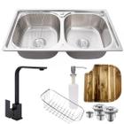 Cuba inox 304 dupla com torneira monocomando black e tábua - STILLUS HOME