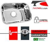 Cuba inox para cozinha n2 56x34x14 com válvula e sifão alto brilho tecnocuba