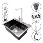 Cuba Inox Square Preta 60x45 Torneira Monocoma Quadrada Slim - Escovada