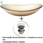 Cuba oval de vidro temperado 47cm + válvula inteligente click inox p/ banheiros e lavabos - acabamento brilhante - Lopazzi