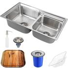 Cuba para cozinha gourmet pia dupla aço inox acessórios tábua de corte e lixeira 5L Ticunas Pingoo