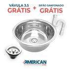 Cuba Pia Inox Redonda 25 Cm Aço 304 Com Valvula E Sifão - American steel