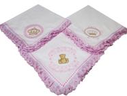 Cueiro Manta Soft Para Bebê Bordada Com Lese 100% Algodão Kit 03 Peças Para Passeio e Maternidade