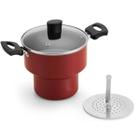 Cuscuzeira Antiaderente C/ Tampa de Vidro 14 Vermelho/Cinza