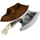 Cutelo Vikings Brut Forge 7' Aço Carbono 1070 5mm Cabo de Chifre e Osso com Bainha de Couro Zanline