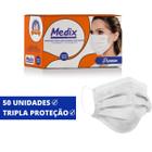 Cx 50 Mascara Branca Tripla Descartavel Filtro Medix Anvisa