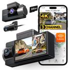 Dash Cam WOLFBOX i17 4K de 3 canais com cartão WiFi GPS de 64 GB