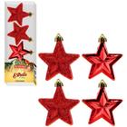 Decoração Arvore de Natal 4 Lindas Estrelas Natalinas Vermelhas