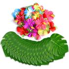 Decorações de festa UMIKU Tropical Palm Leaves Hibiscus x60