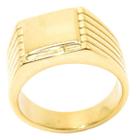 Dedeira Masculina Ouro 18K 7mm Retangular Robusto Frisos Moderno