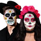 Dia do Esqueleto do Rosto Morto Tatuagens/Dia De Los Muertos, Halloween Temporário Sugar Skull Costume Maquiagem Tatuagens para mulheres /homens /adultos, 10 lençóis Floral Rose Party Costume Stickers Decor Match Catrina