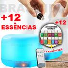 Difusor 500ml Branco kit com 12 Aromas + Controle Remoto Umidificador Elétrico 7 Cores Leds