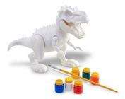 Dinossauro brinquedo T Rex Attack para pintar + Kit 6 guache pincel articulado 40cm