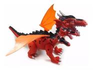 Dinossauro Dragão 5 Cabeças DM Toys Anda Luz E Som Vermelho azul e verde