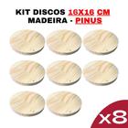 Disco de Madeira Pinus 16x16cm - Kit 8 Peças