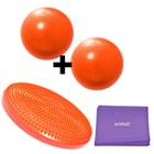 Disco Inflavel Equilibrio + 2 Overball para Pilates 25cm Laranja+ Faixa Elastica Media Liveup Sports