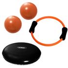 Disco Inflavel Equilibrio Preto + Anel Flexivel + 2 Overball para Pilates 25cm Liveup Sports