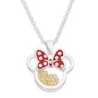 Disney Birthstone Mulheres e Meninas Joias Minnie Mouse Novembro Amber Citrine Cúbico Zirconia Shaker Colar pendente, prata banhada, 18+2" Extensor