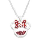 Disney Birthstone Women Jewely Minnie Mouse Silver Plated July Ruby Red Cubic Zirconia Shaker Pendant Necklace, 18+2" Extender
