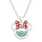 Disney Birthstone Women's Jewely Minnie Mouse May Emerald Green Cubic Zirconia Shaker Pendant Necklace, Silver Plated, 18+2" Extender
