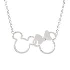 Disney Mickey e Minnie Mouse Joias para Mulheres, Prata Banhada Interlocking Mickey e Minnie Mouse Pendant Necklace, 18"