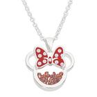 Disney Women and Girls Birthstone Minnie Mouse January Garnet Red Cubic Zirconia Shaker Pendant Necklace, Silver Plated,18+2" Extender