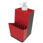 Dispenser P/ Detergente Com Porta Esponja - Chumbo/Vermelho