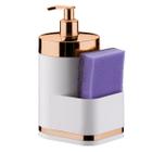 Dispenser Porta Detergente 500ml Esponja Cozinha Branco Cobre Rose Gold - 1254BCR Future