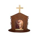 Display Enfeite de Mesa Religioso Capelinha Oratório Santo Antônio 20cm Mdf Madeira Imbuia