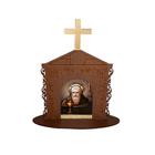 Display Enfeite de Mesa Religioso Capelinha Oratório São Bento 20cm Mdf Madeira Imbuia