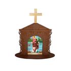 Display Enfeite de Mesa Religioso Capelinha Oratório São Cristovão 20cm Mdf Madeira Imbuia